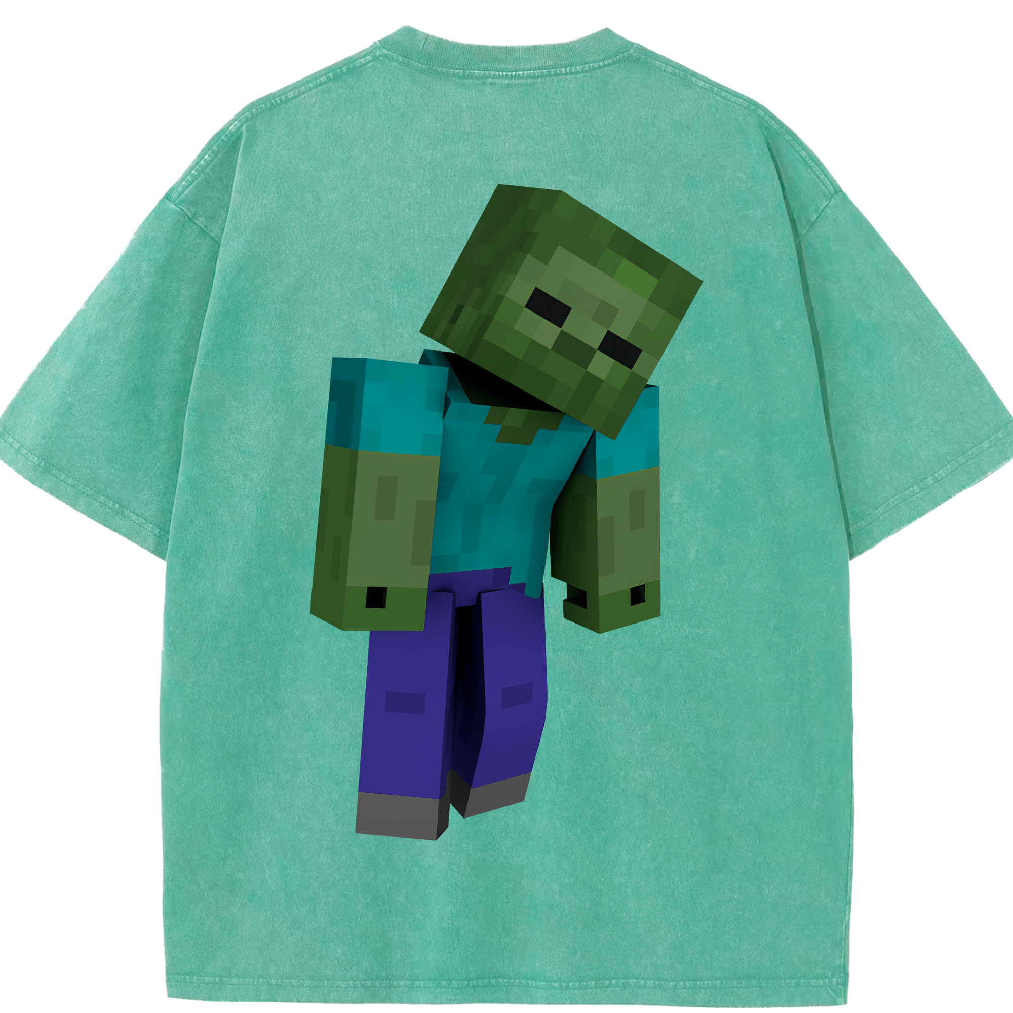 （画像用） マインクラフト ブロックの世界 Minecraft MC Block world 綿100% ヴィンテージ風 半袖Tシャツ（背面プリント）